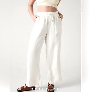 Lot of 2 - Size 8 Athleta Retreat Wide Leg Linen pants. White and Light Blue